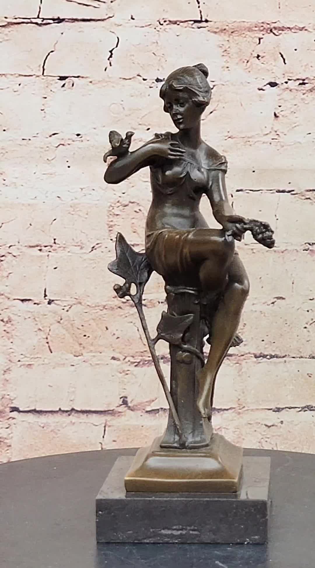 Antique Bronze Bust Girl With outlets Bird On Shoulder